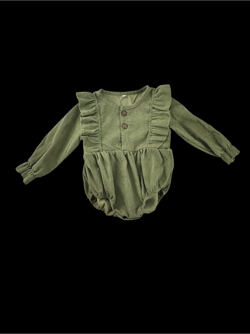 Kids Olive Green Ruffle Long Sleeve One-Piece